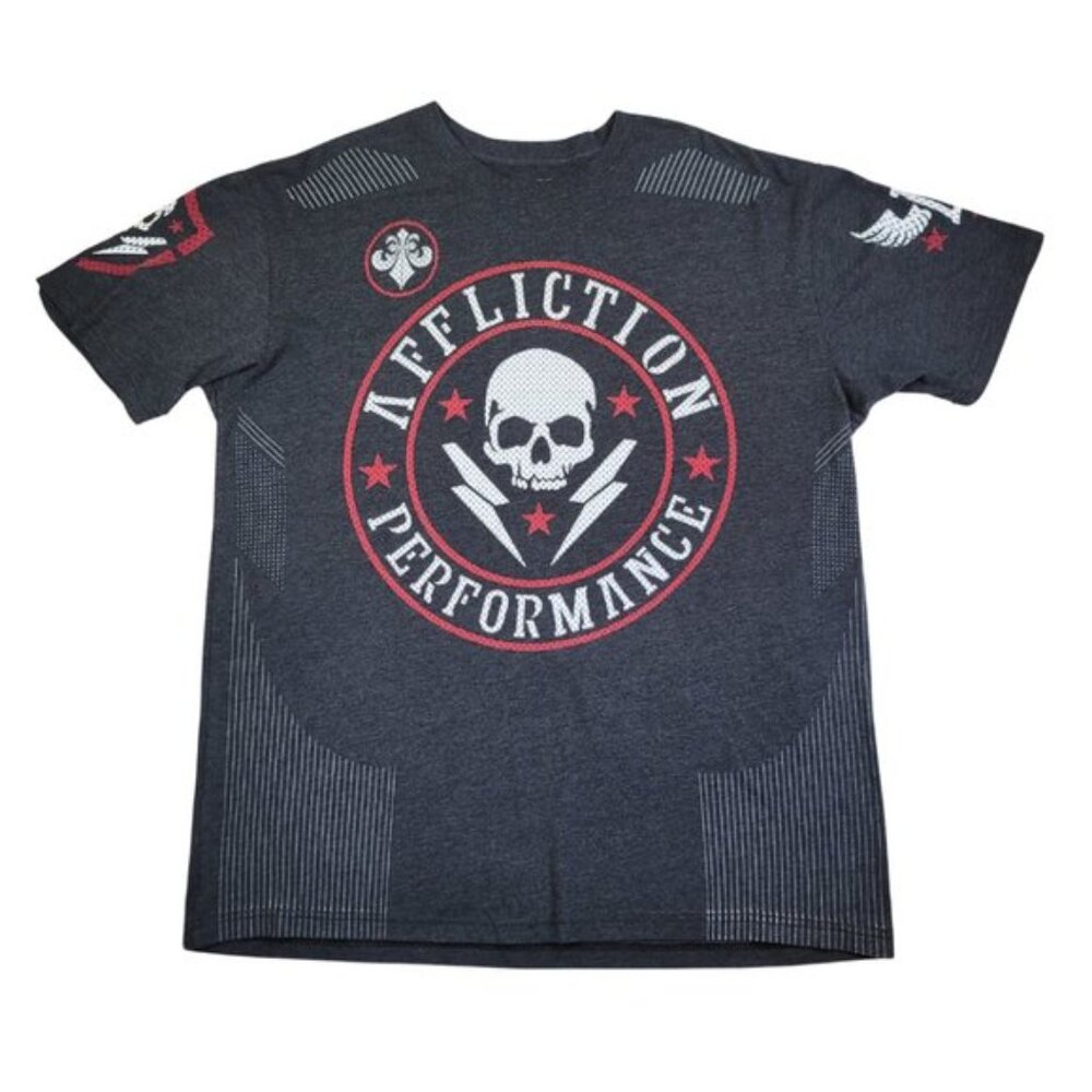 Affliction T-Shirt Mens 2XL Grunge Gray Y2K Skull Short Sleeve - Picture 2 of 7